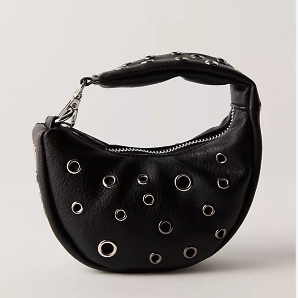 Free People Baby Carryall Bag Charm Black Grommet One Size Biker Core Edgy New